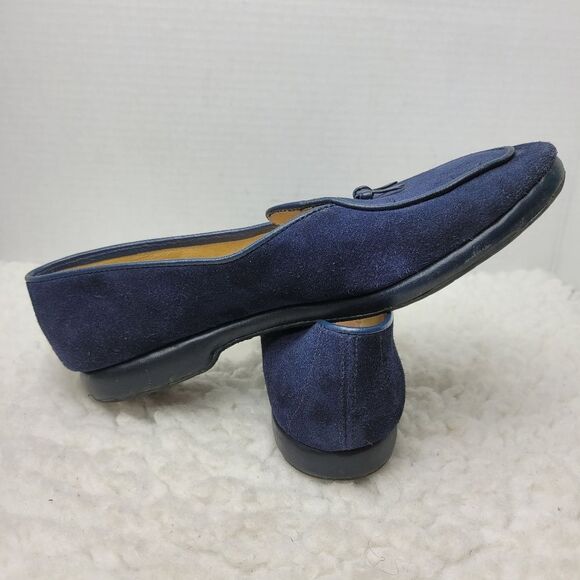 Belgian  Midinette Womsn's Slippers Shoes Size 7 Navy Blue Suede Loafers Bow Tie - Picture 7 of 12